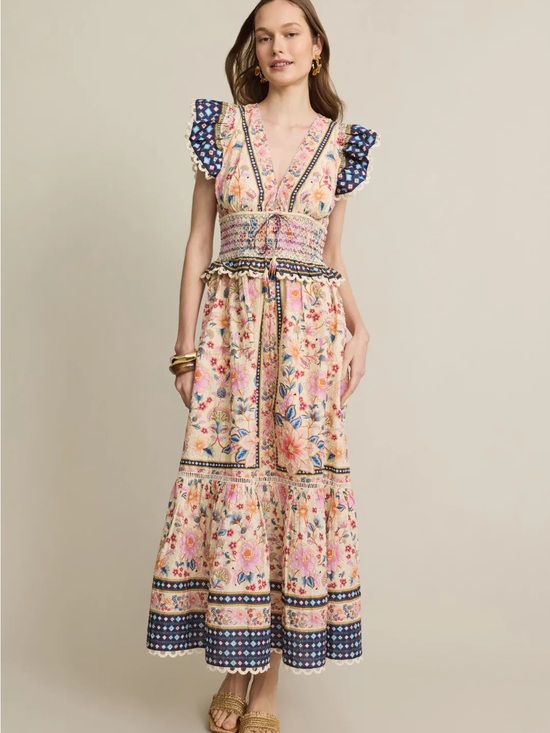 FARM Rio Dresses & Skirts - FARM Rio Floral Maxi Dress in Cream, Pink & Blue